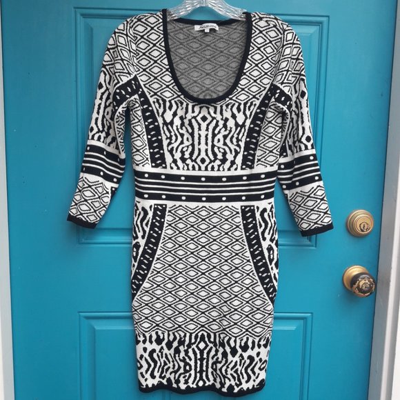 Animal Print Dress Body Con Rayon Knit Gorgeous Wild Black and White Print - Picture 9 of 16